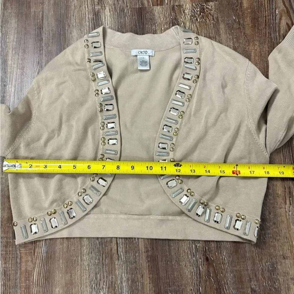 Cache Vintage Y2K Tan Beaded Crop Cardigan Large Workwear Casual Old Money